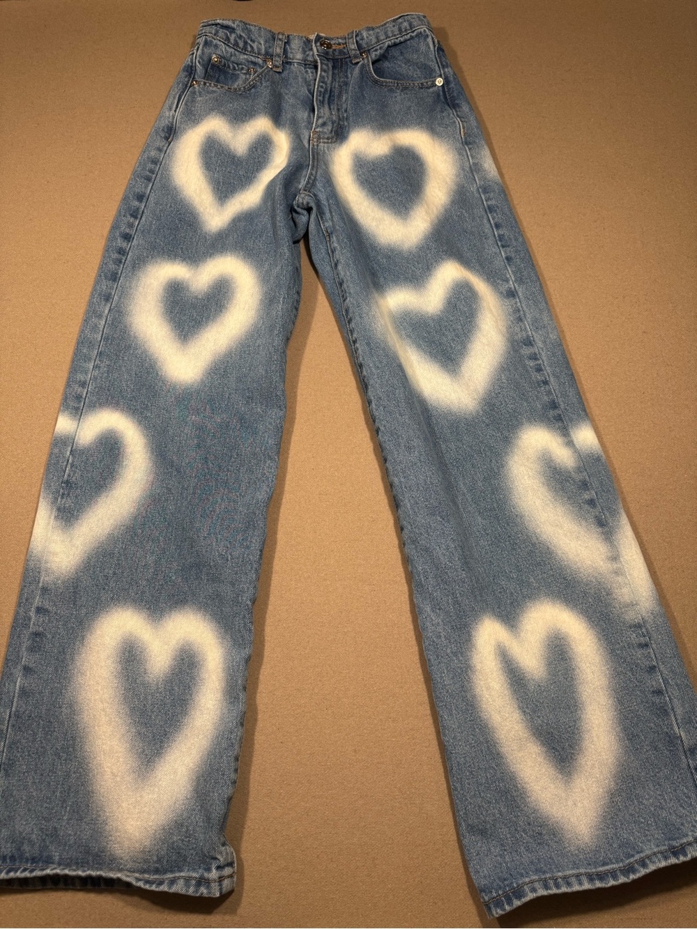 Blue Heart shape graffiti print jeans xs women Adika brand